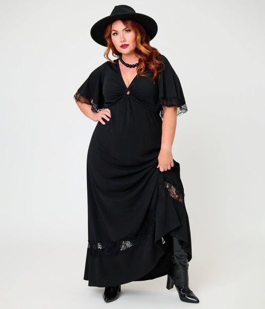Smak Parlour Plus Size Black Lace Inset Maxi Dress