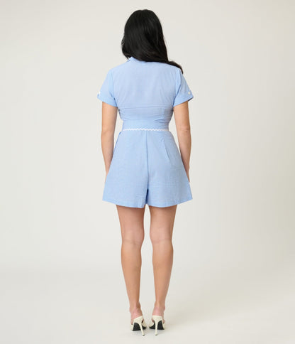 Unique Vintage Blue Gingham High Waist Shorts