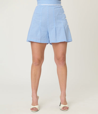 Unique Vintage Blue Gingham High Waist Shorts