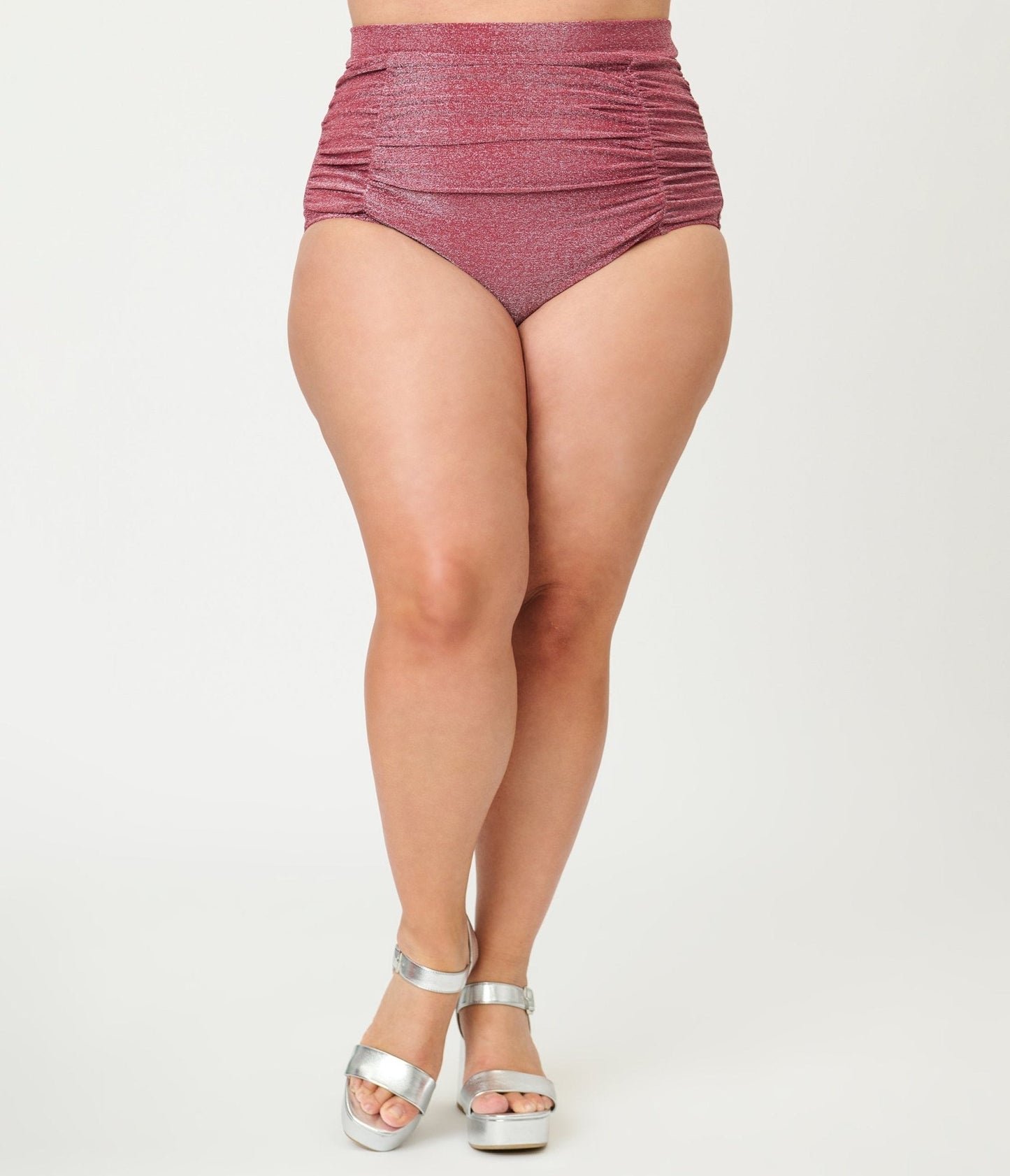 Unique Vintage Plus Size Burgundy Lurex Monroe High Waist Bikini Bottom