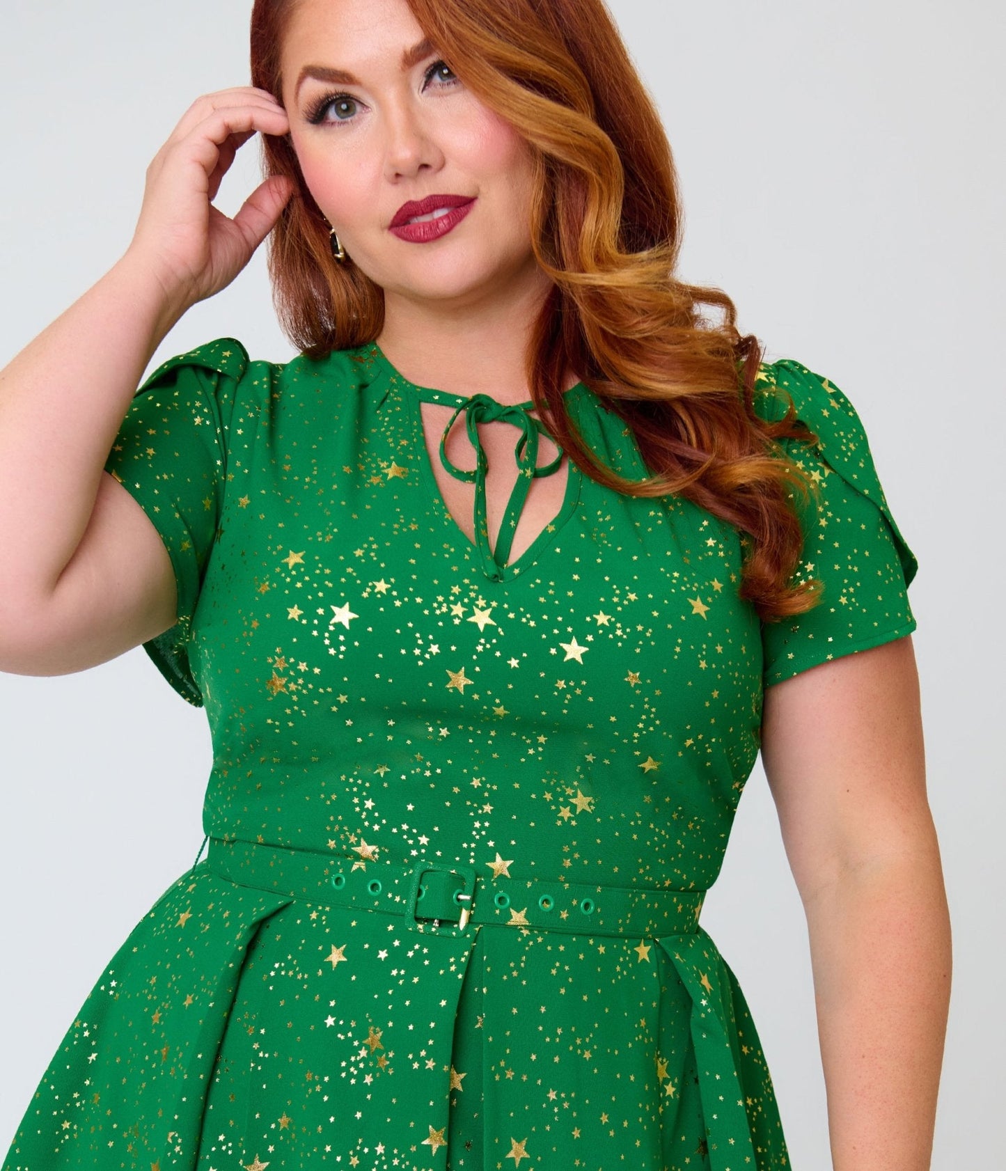 Unique Vintage Plus Size Green & Gold Star Dahlia Swing Dress