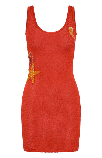 Ocean Vibes Sequin Knit Mini Dress Orange